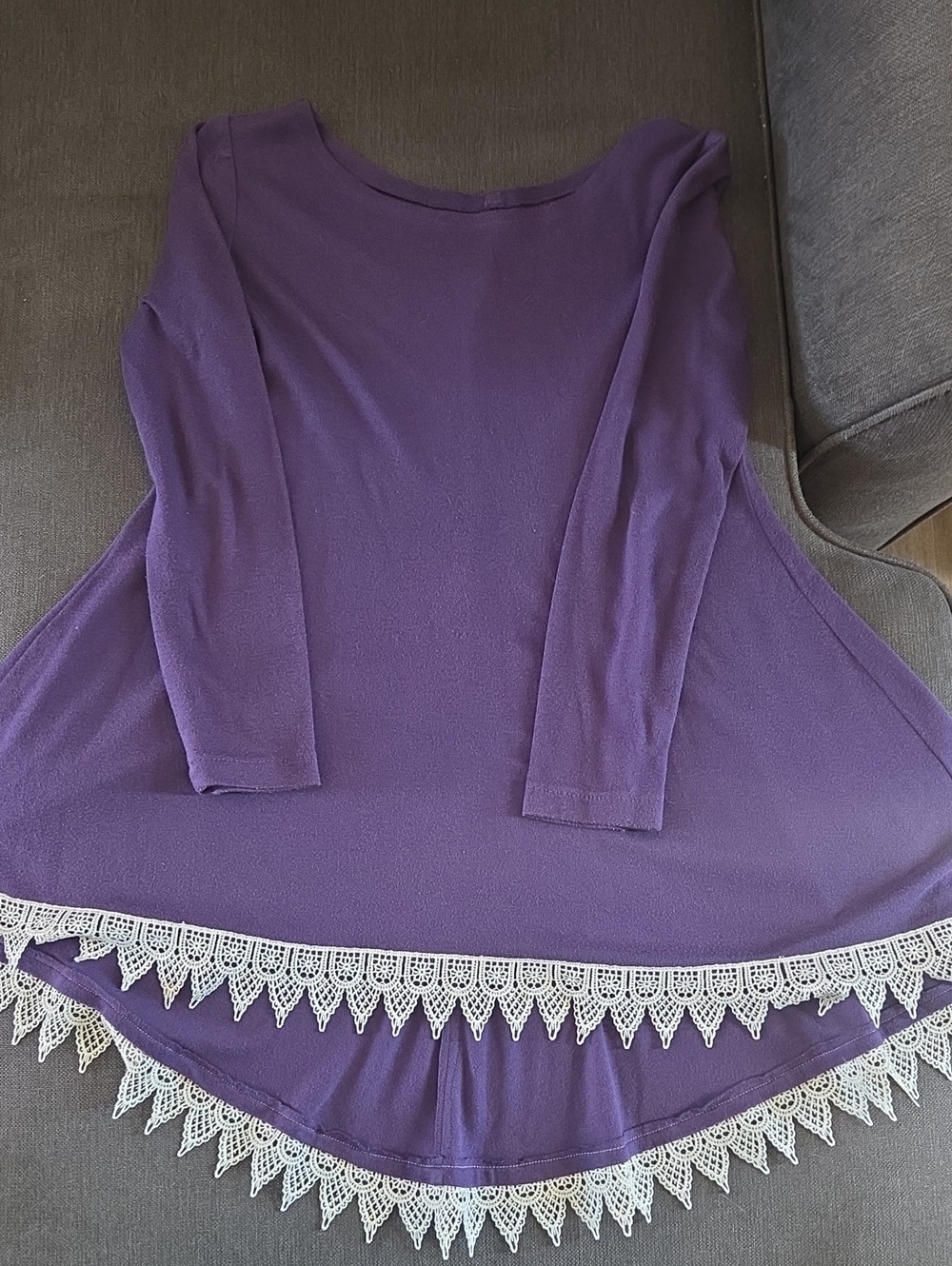Purple Long Sleeve Tunic with White Lace Trim
